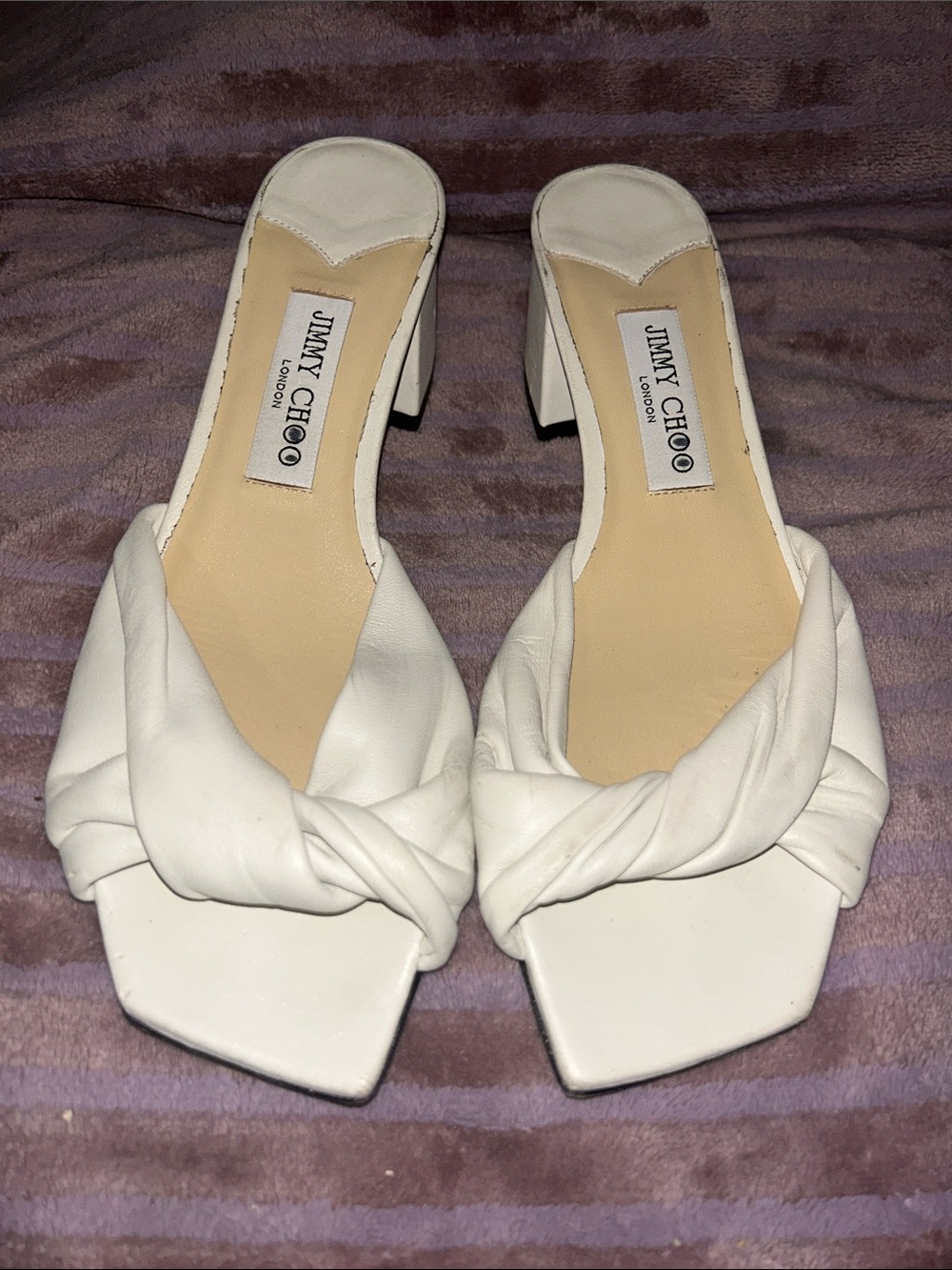 Jimmy Choo Off-White Twisted Leather Slide Mules